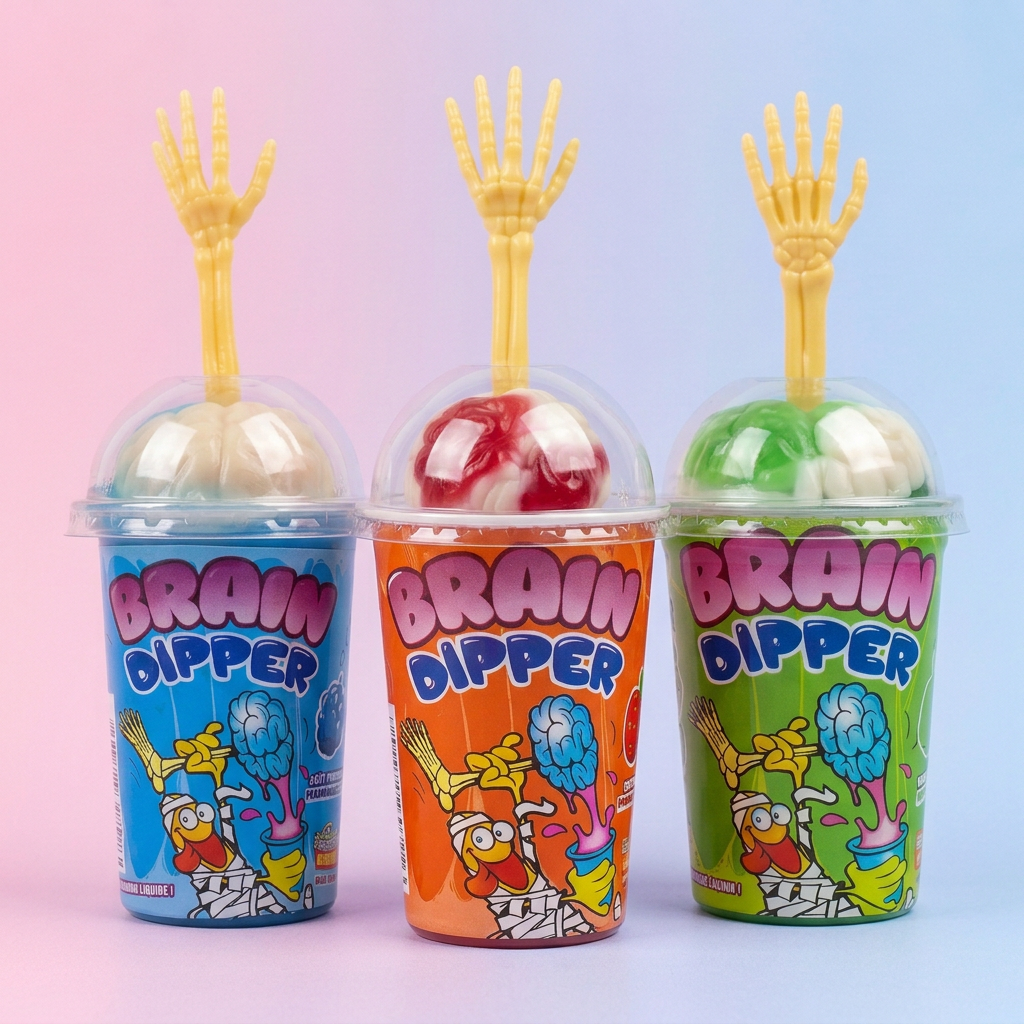 Brain Dipper – Sucette en forme de crâne et son gel fruité et aciculé