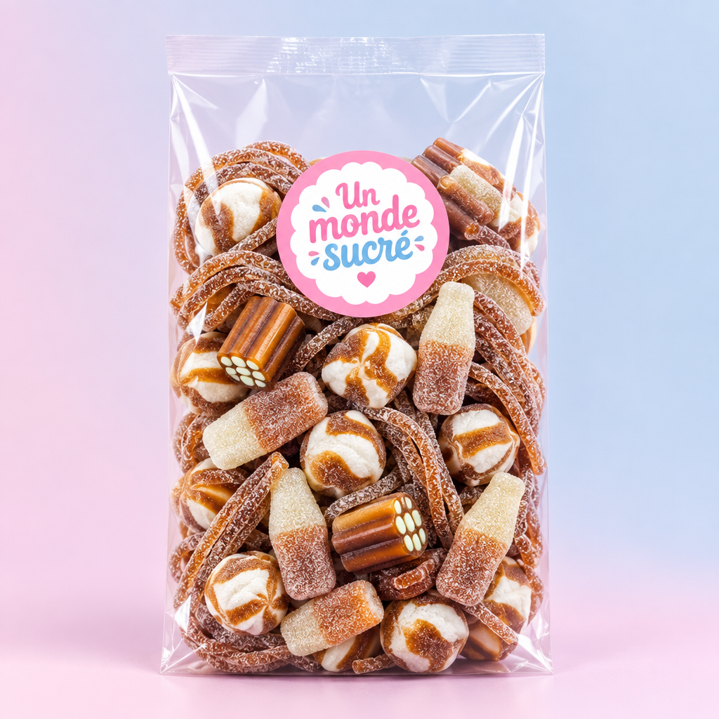 Visuel illustratif du sachet mix cola avec cinq types de bonbons